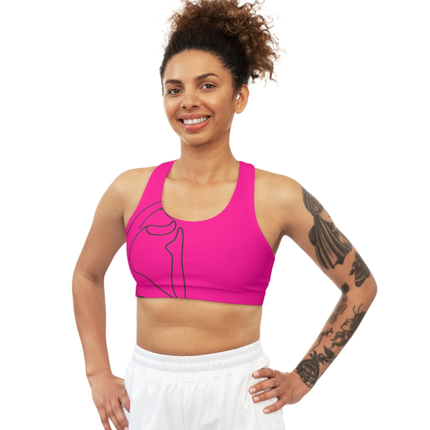 Line Art Pigeon Pose - Seamless Sports Bra