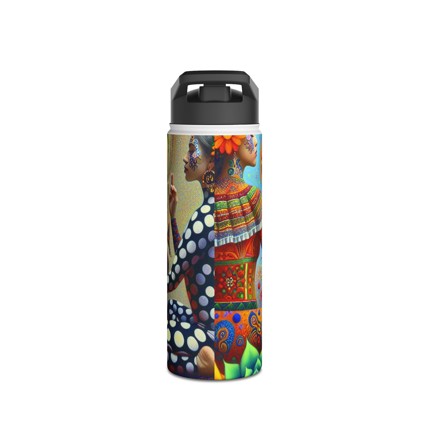 "Kahlo-Kusama Blossom Asanas: A Surreal Yoga Symphony" - Water Bottle