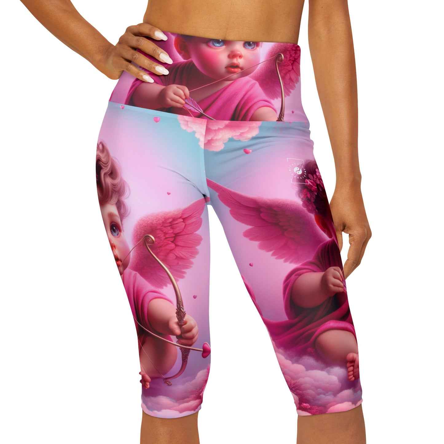 "Bold Blush: A Cupid's Love Affair" - High Waisted Capri Leggings