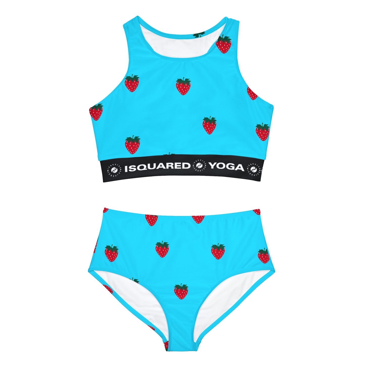 #22DEFF Bleu clair + Fraise - Ensemble de bikini Hot Yoga