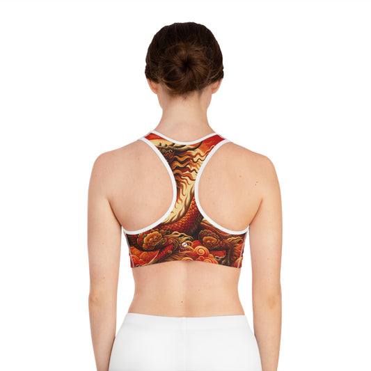 "Golden Dragon Dance in the Crimson Twilight" - Soutien-gorge de sport haute performance