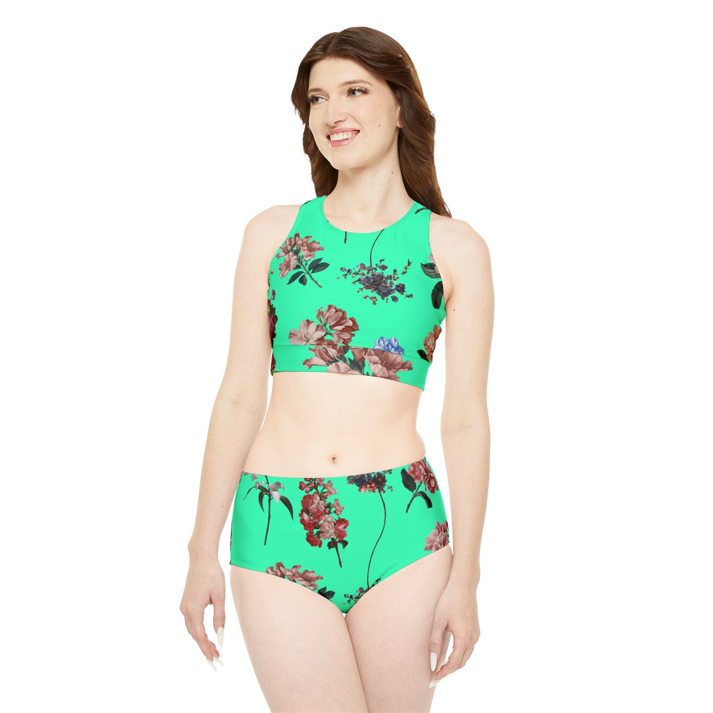 Botanicals on Turquoise - Hot Yoga Bikini Set