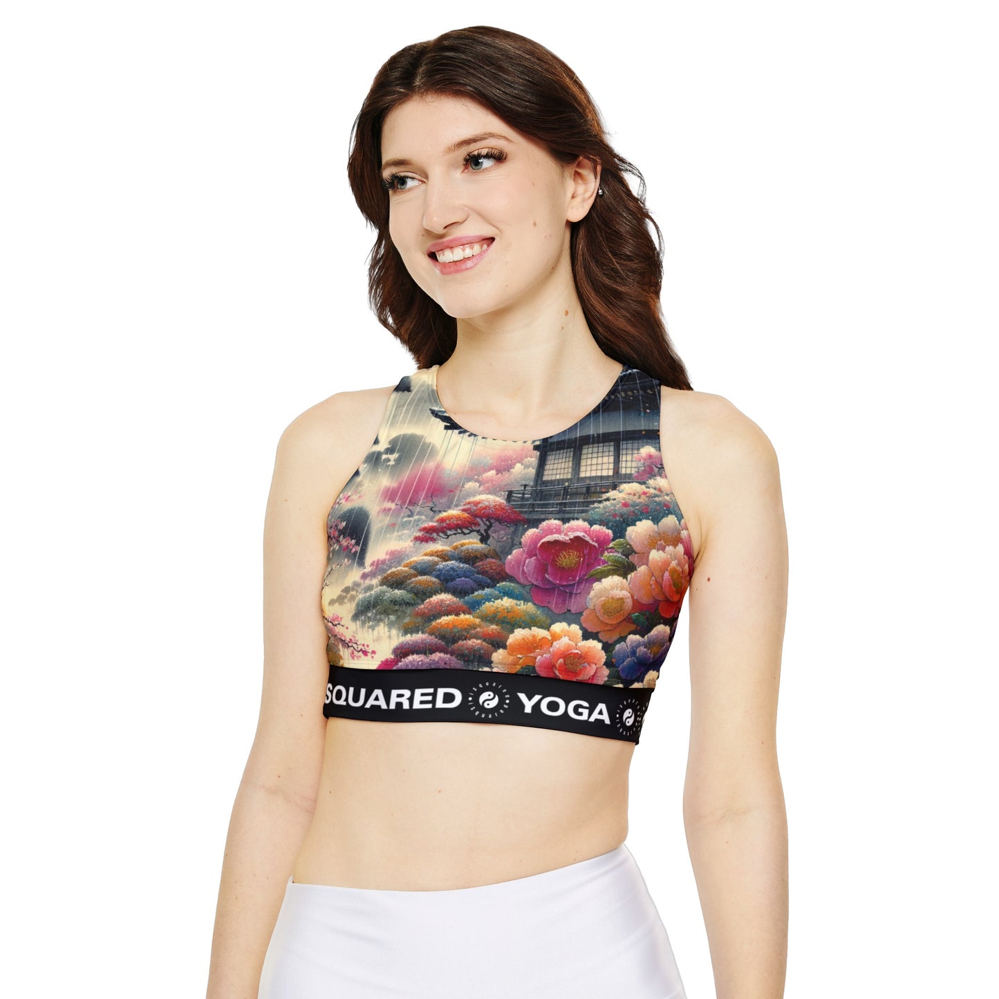 "Rain-drenched Sakura Spectrum" - Lined & Padded Sports Bra