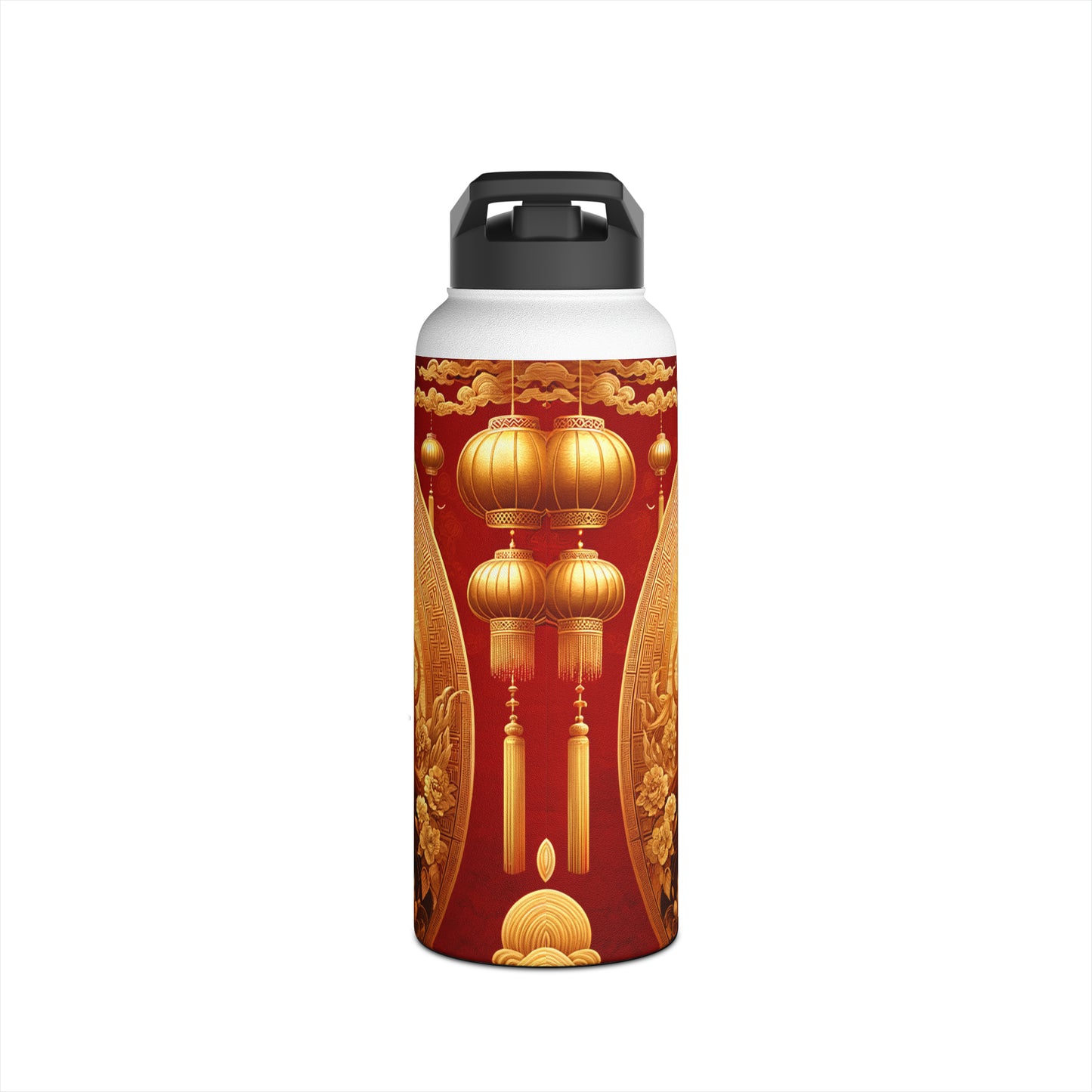 "Golden Majesty: Ascension of the Lunar Tiger" - Water Bottle