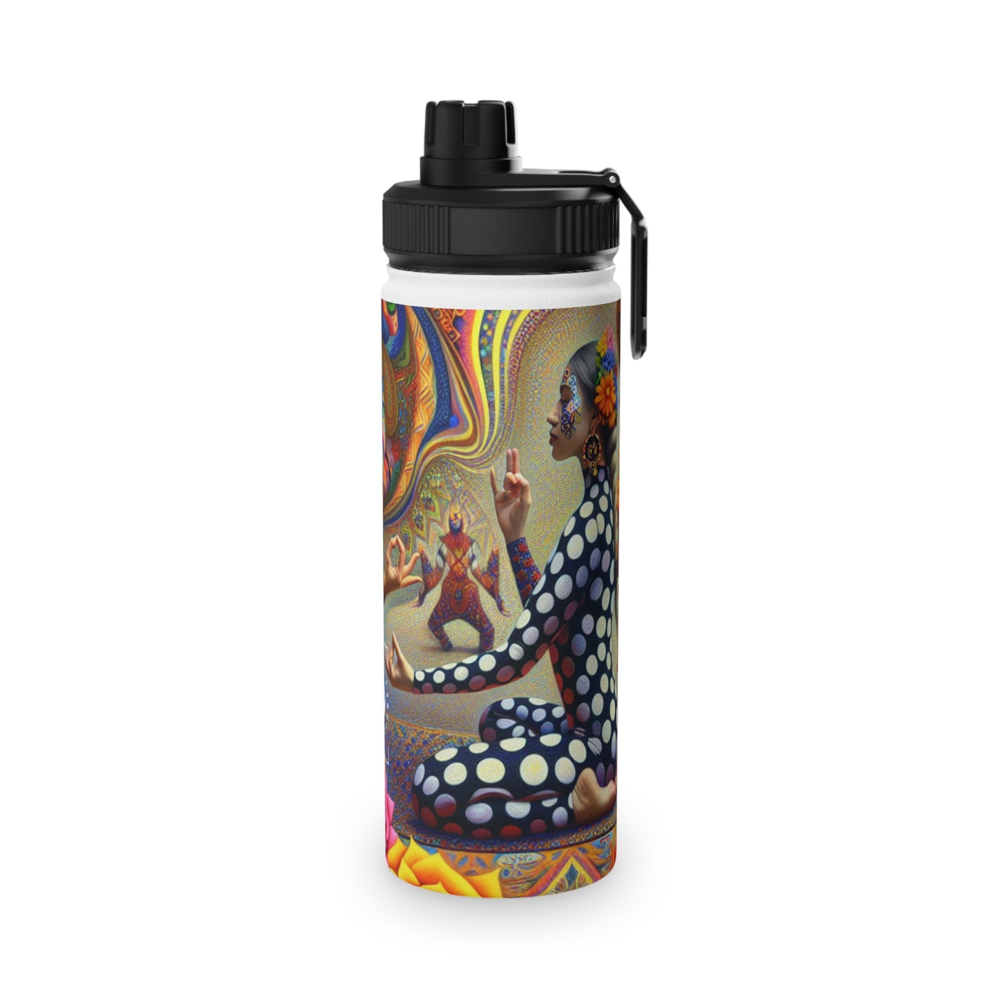 "Kahlo-Kusama Blossom Asanas: A Surreal Yoga Symphony" - Sports Water Bottle