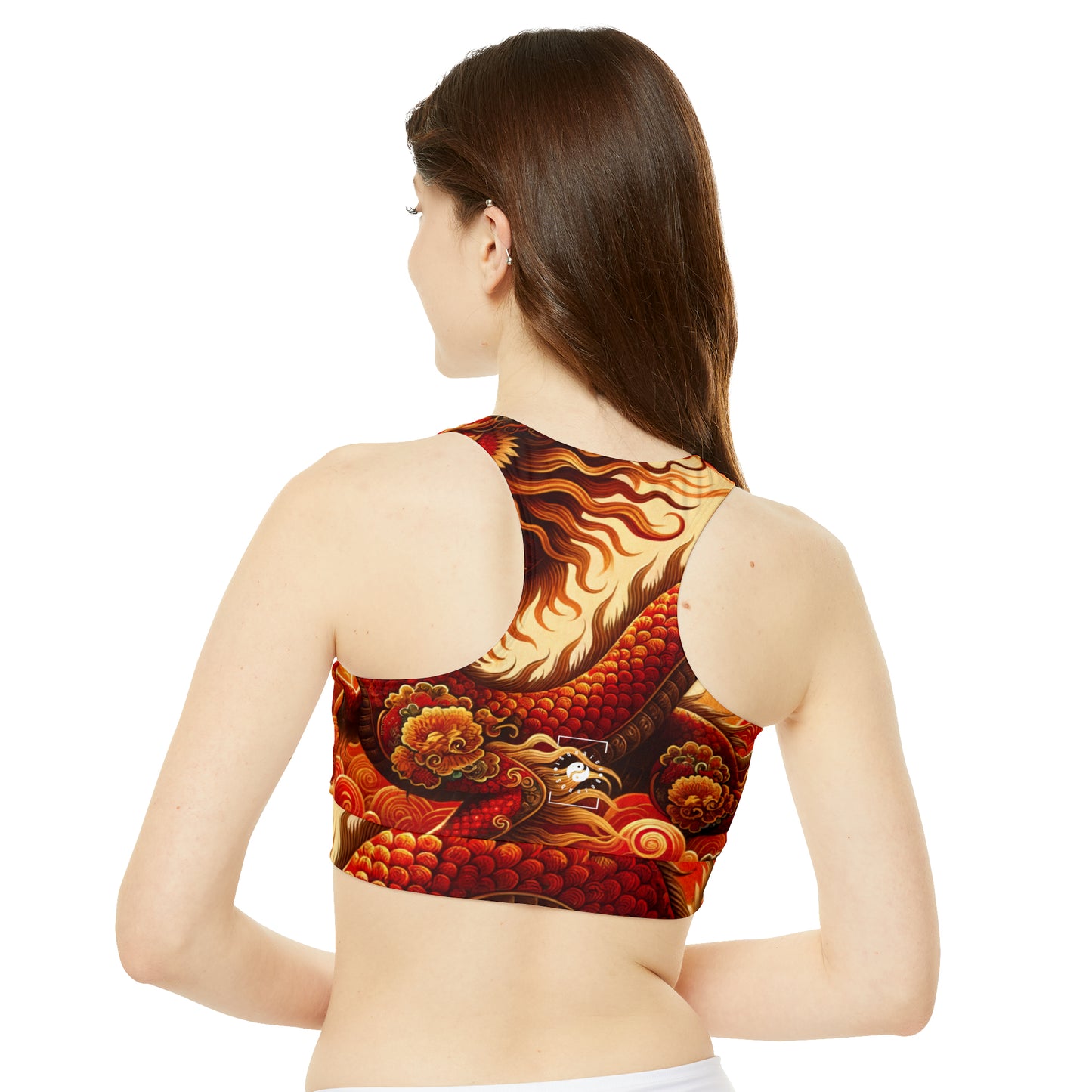 "Golden Dragon Dance in the Crimson Twilight" - High Neck Crop Top