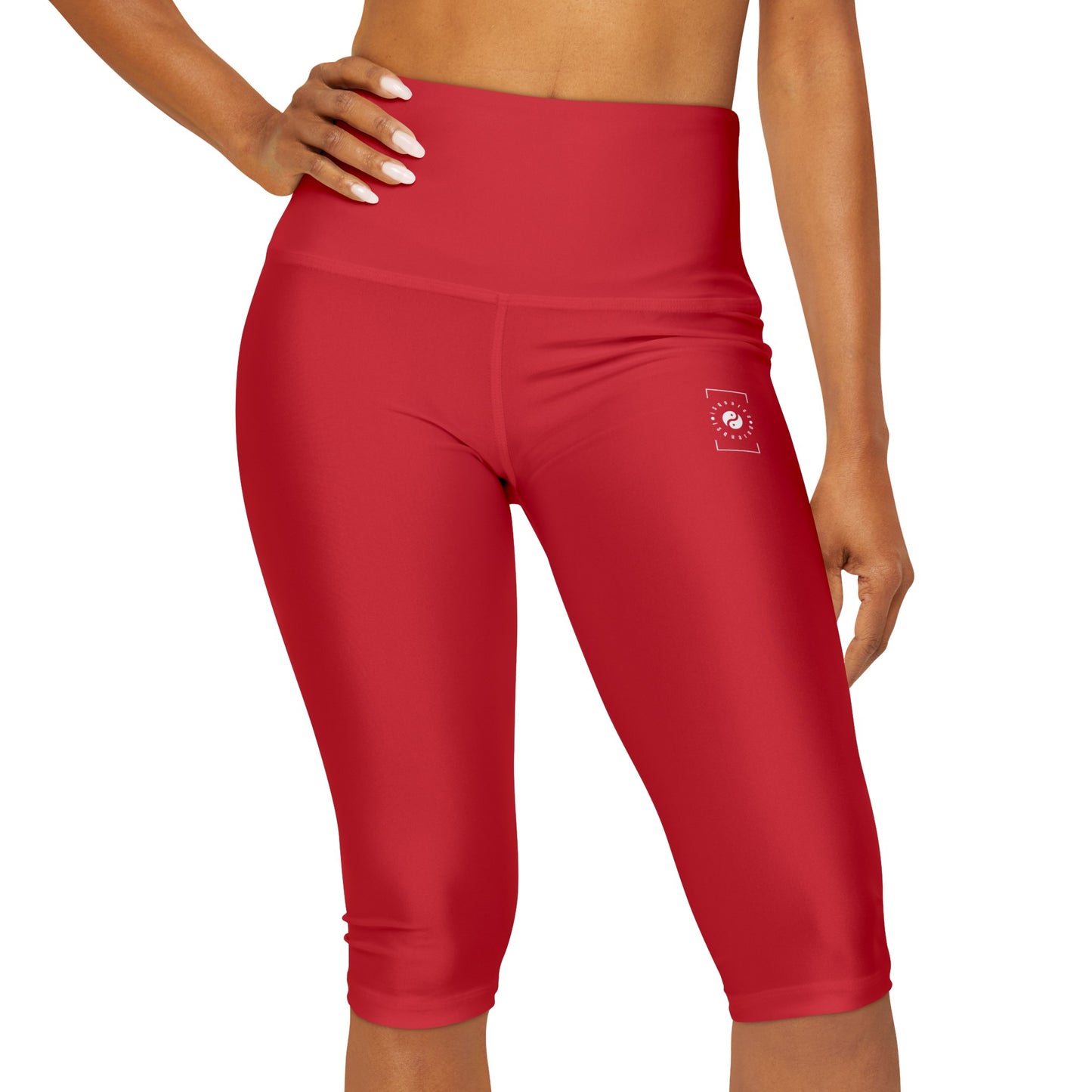 #D10927 Scarlet Red - High Waisted Capri Leggings