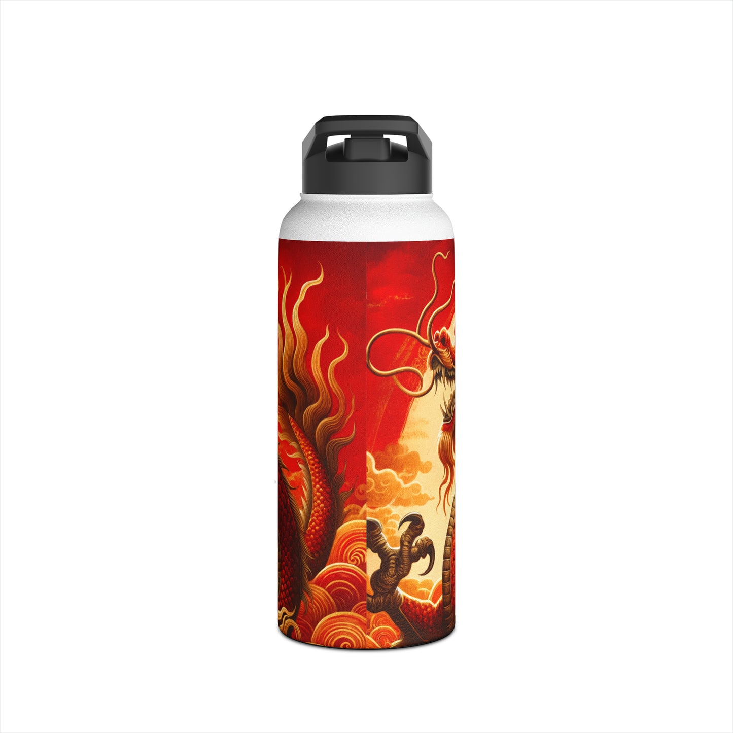 "Golden Dragon Dance in the Crimson Twilight" - Water Bottle