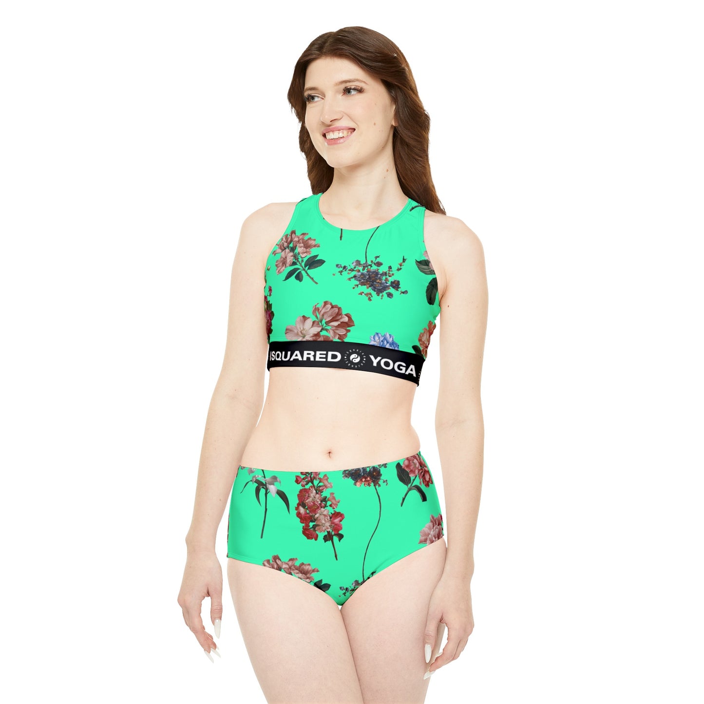 Botaniques sur Turquoise - Ensemble de bikini de yoga chaud