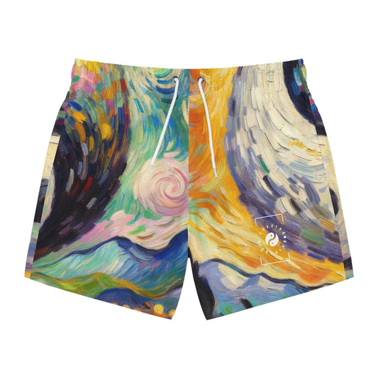 "Spectral Duality: An Impressionist Balance" - Swim Trunks for Men