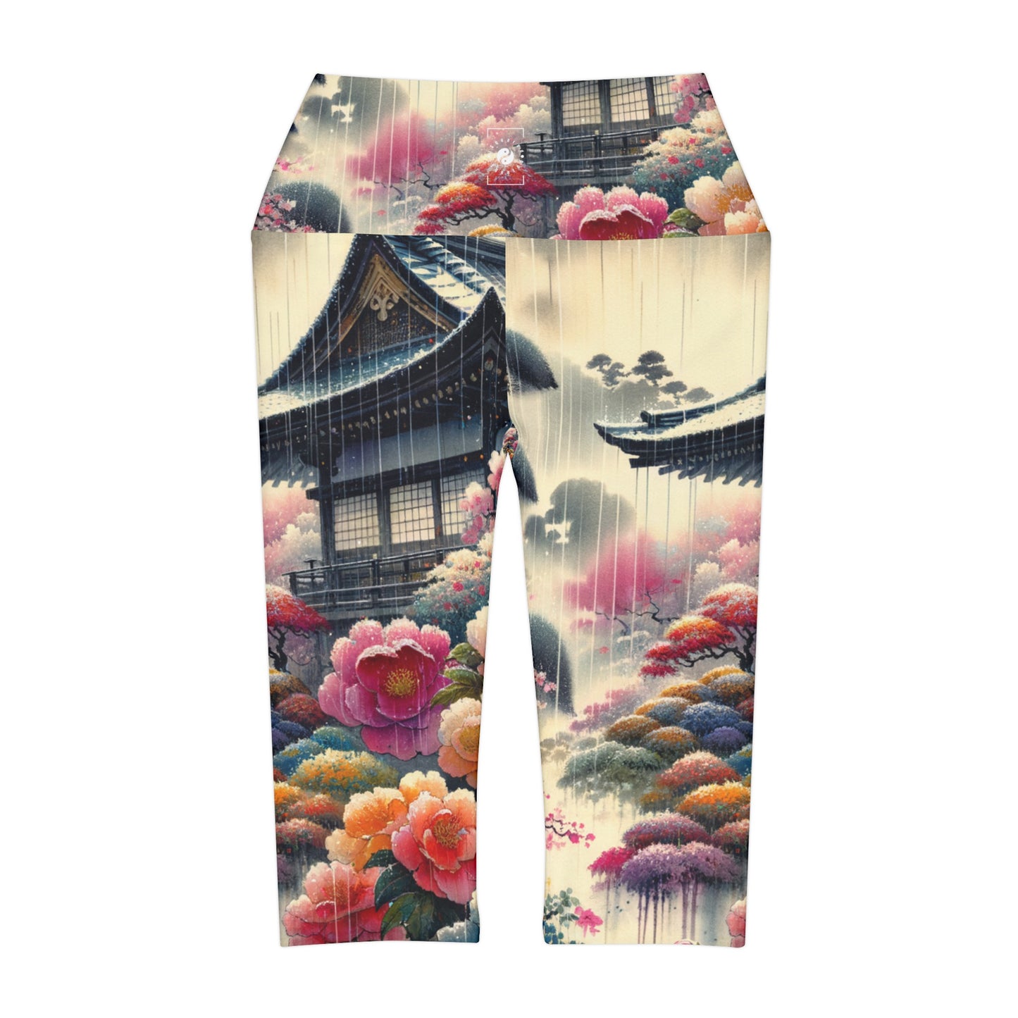 "Rain-drenched Sakura Spectrum" - High Waisted Capri Leggings