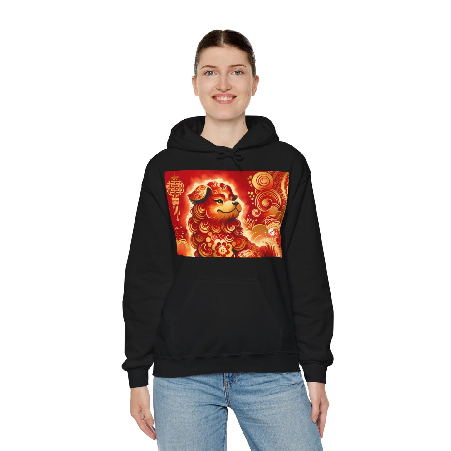 "Golden Canine Emissary on Crimson Tide: A Chinese New Year Odyssey" - Hoodie