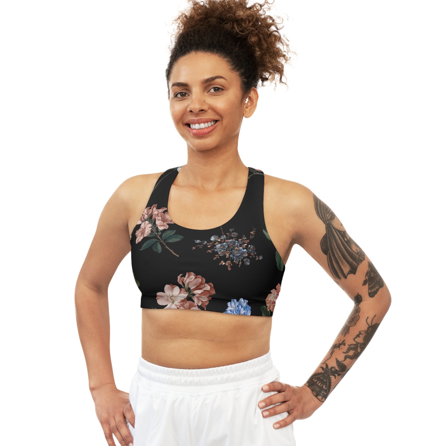 Botanicals on Black - Seamless Sports Bra