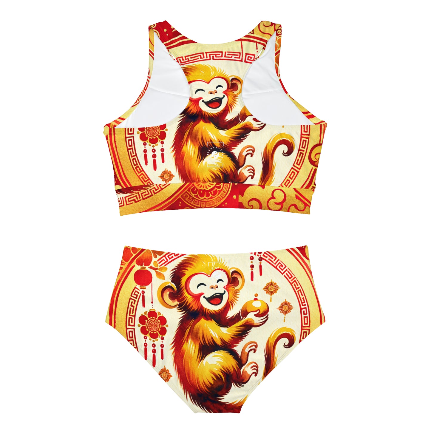 "Golden Simian Serenity in Scarlet Radiance" - Hot Yoga Bikini Set