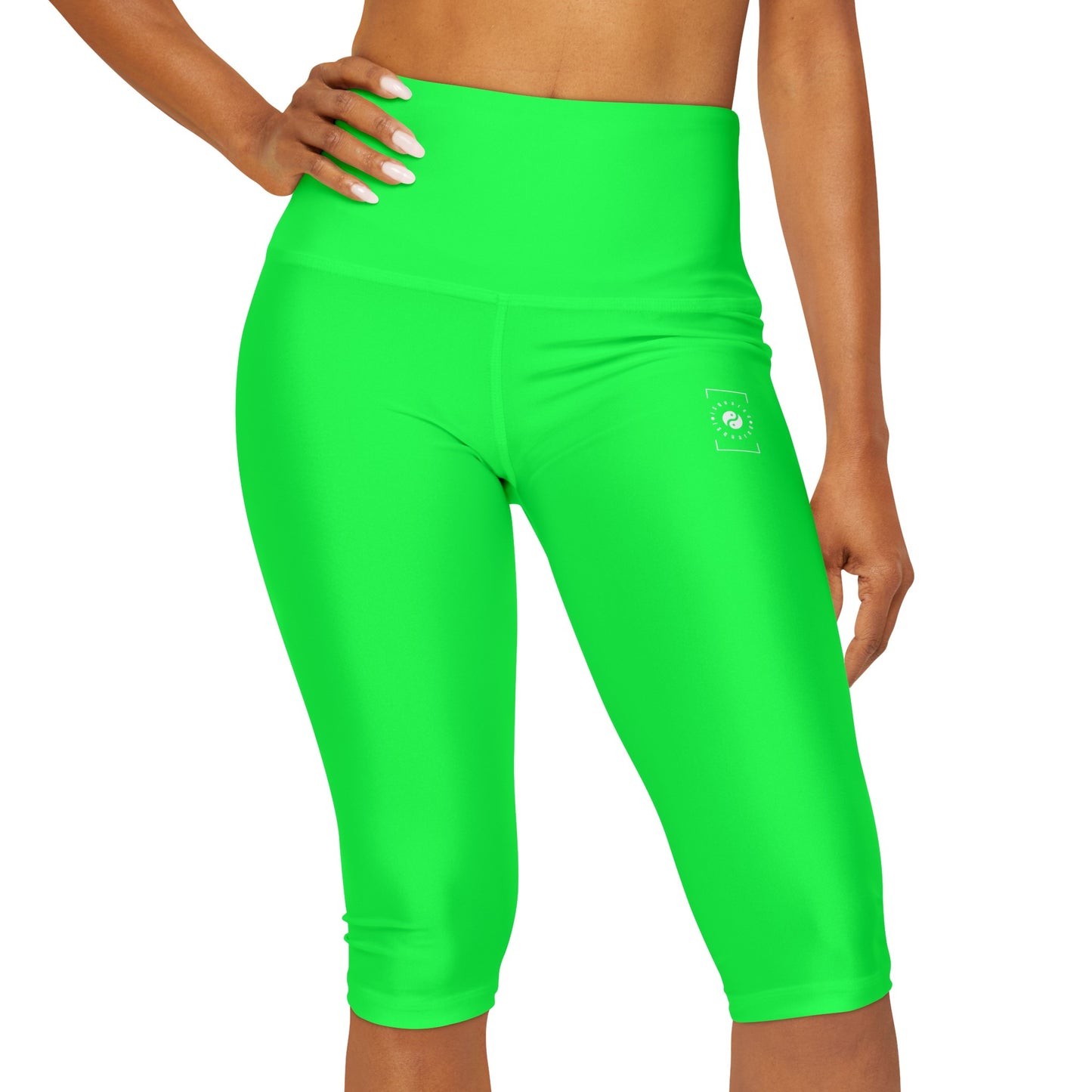 #0FFF50 Vert Fluo - Legging Capri Taille Haute