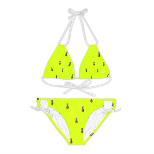 #D7FF11 Sharp Yellow + Pineapple - Ensemble bikini à lacets