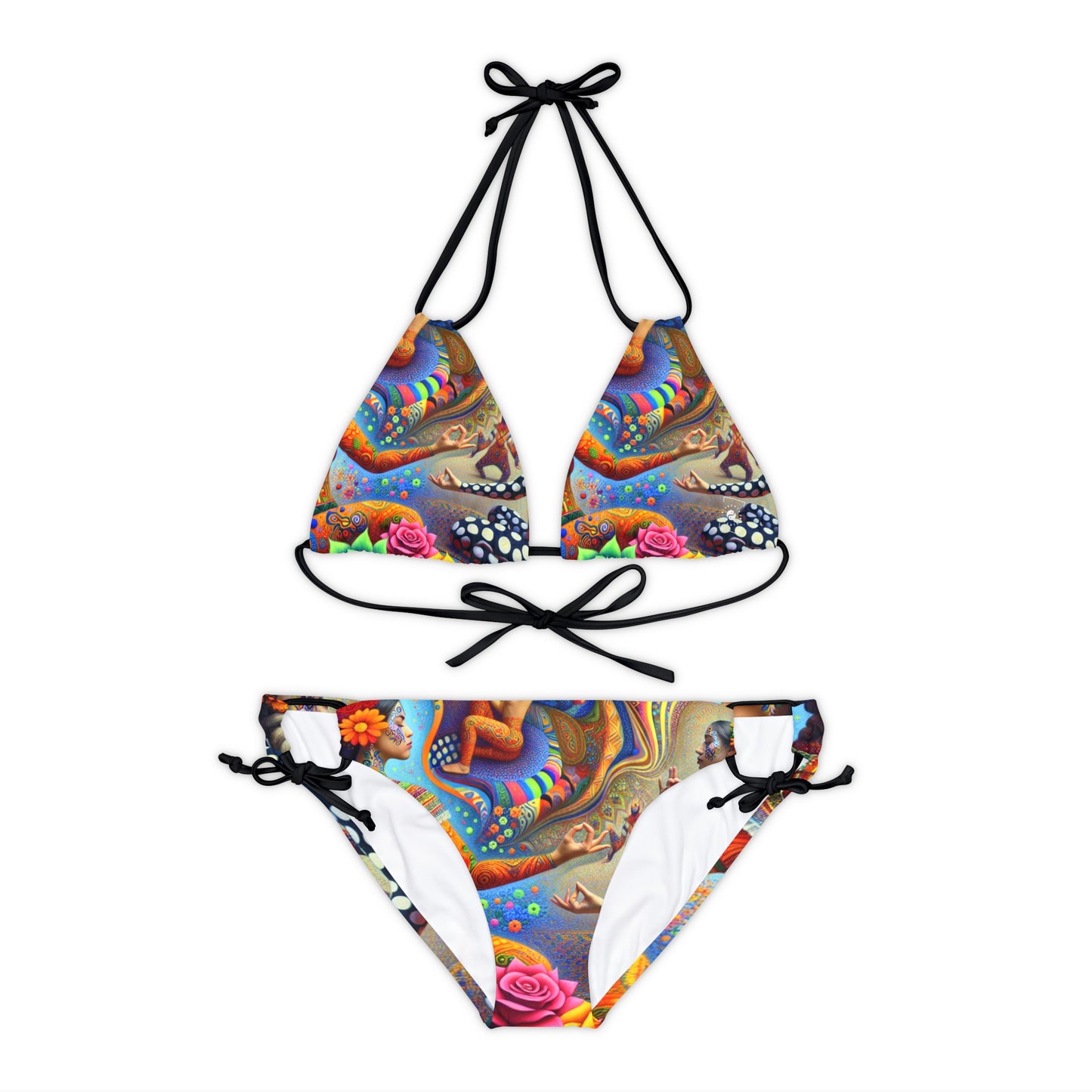 "Kahlo-Kusama Blossom Asanas: A Surreal Yoga Symphony" - Lace-up Bikini Set