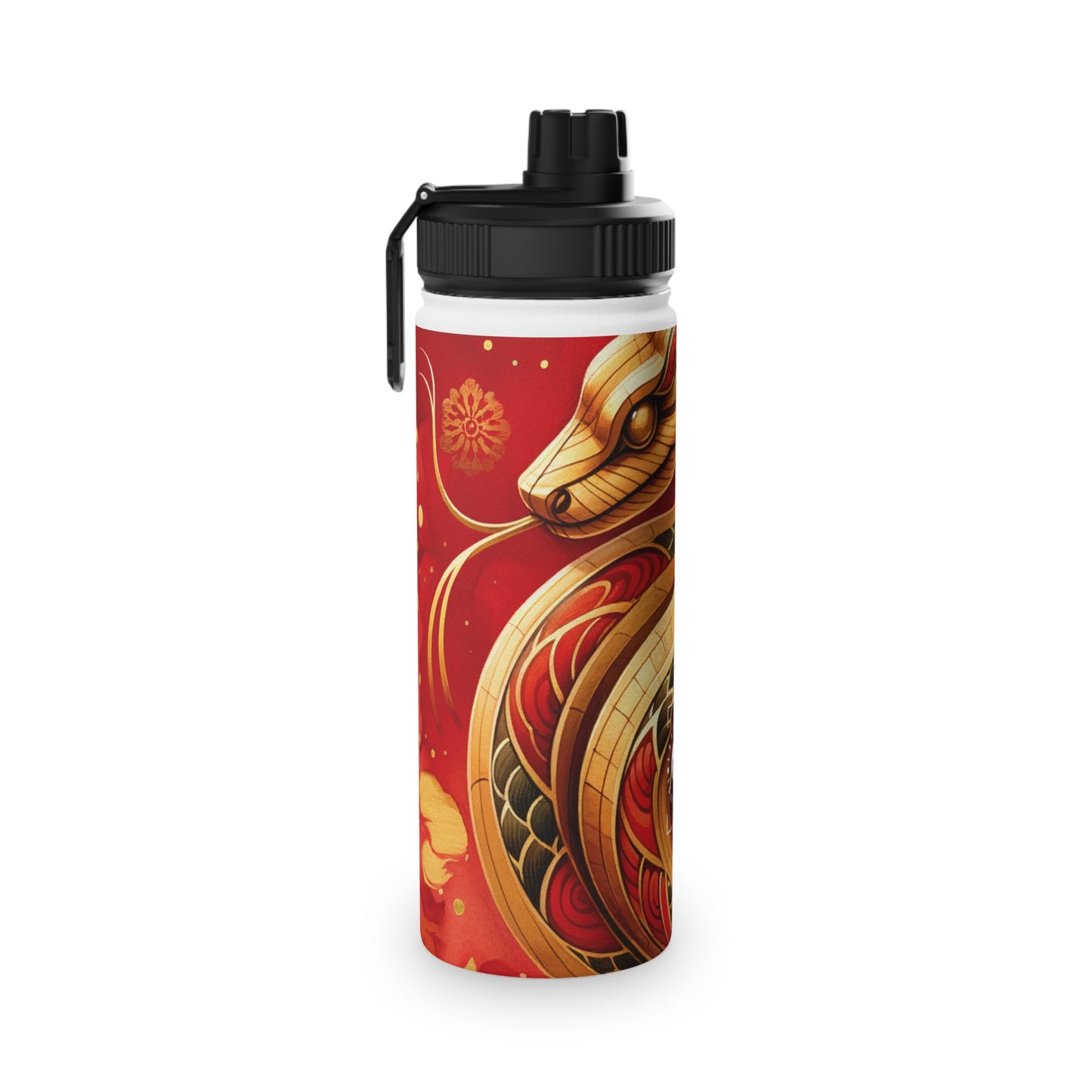 "Crimson Serenity: The Golden Snake" - Sports Water Bottle