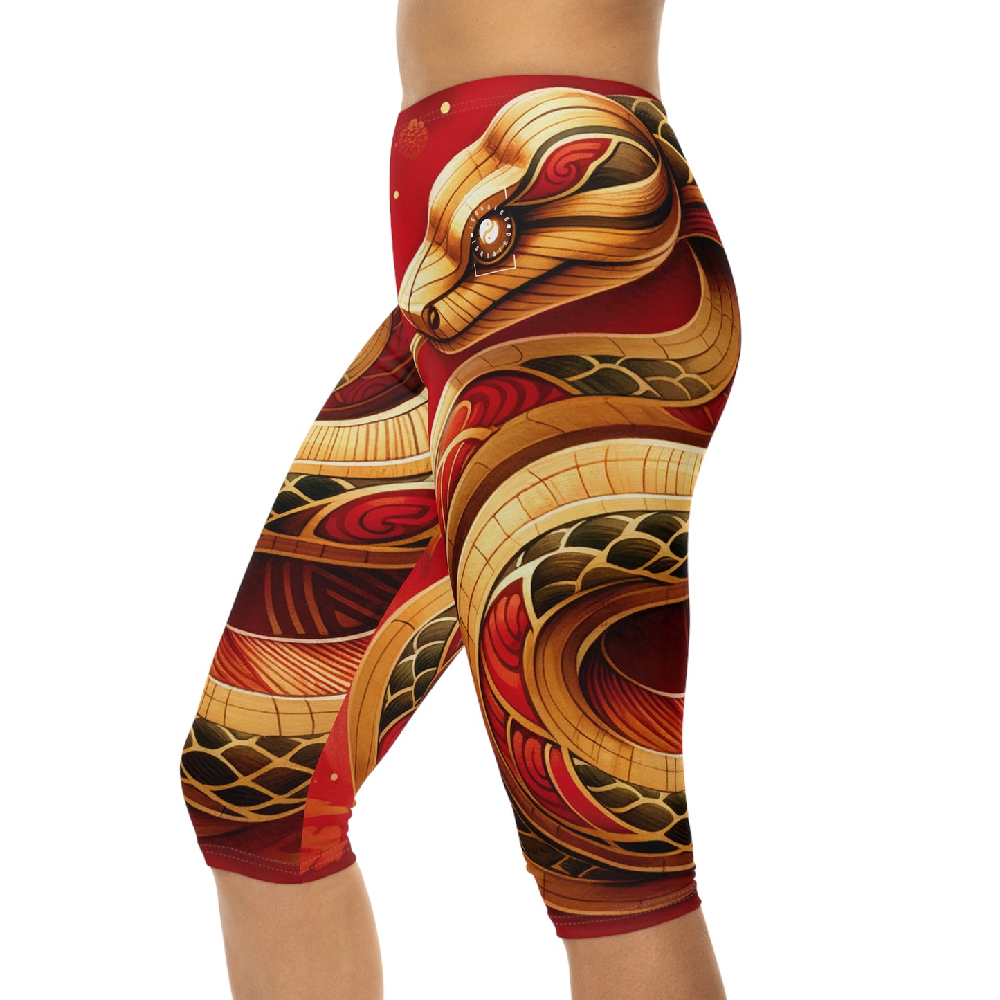 "Crimson Serenity: The Golden Snake" - Capri Shorts