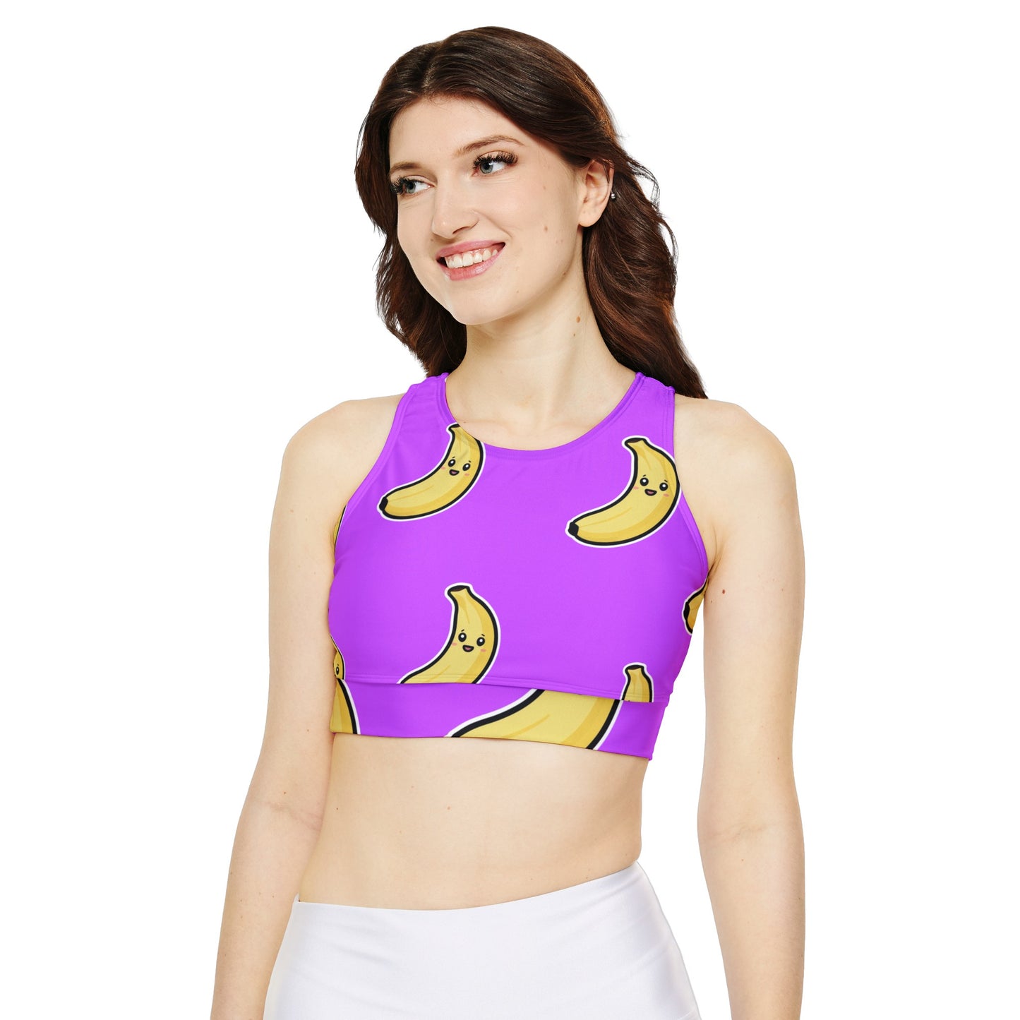 #D65BFF Purple + Banana - Lined & Padded Sports Bra