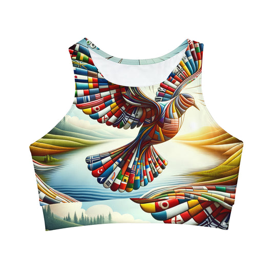 "Global Tapestry of Tranquility" - High Neck Crop Top