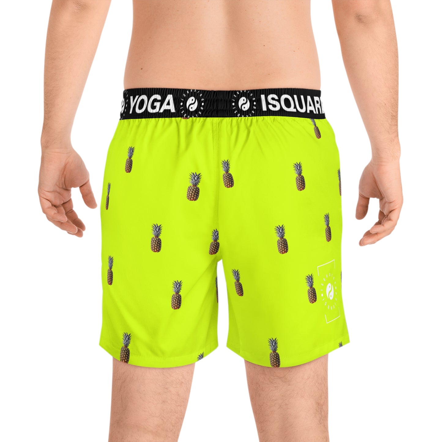 #D7FF11 Sharp Yellow + Pineapple - Swim Shorts (Mid-Length) for Men