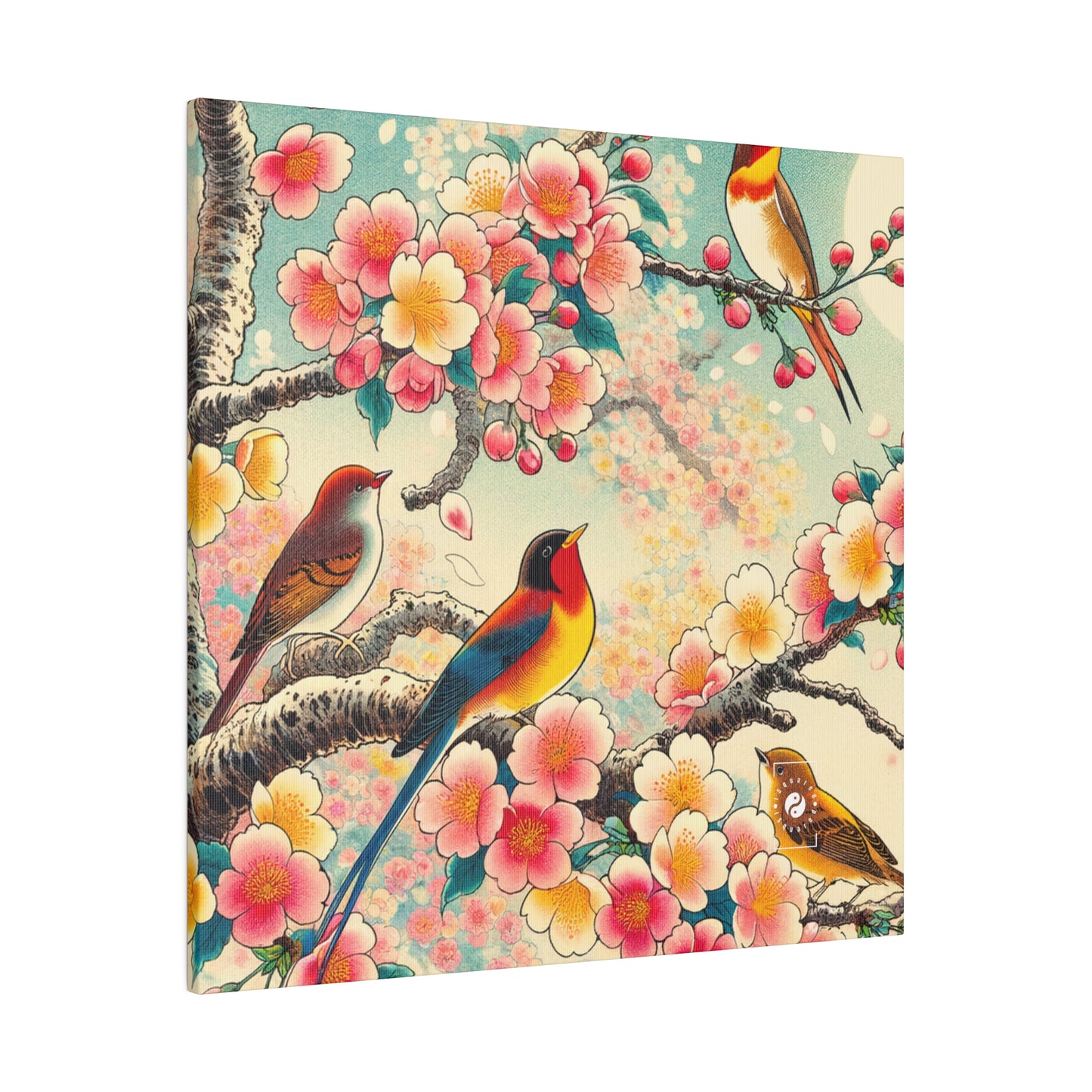 "Verdant Whispers: Sakura Chirping" - Art Print Canvas