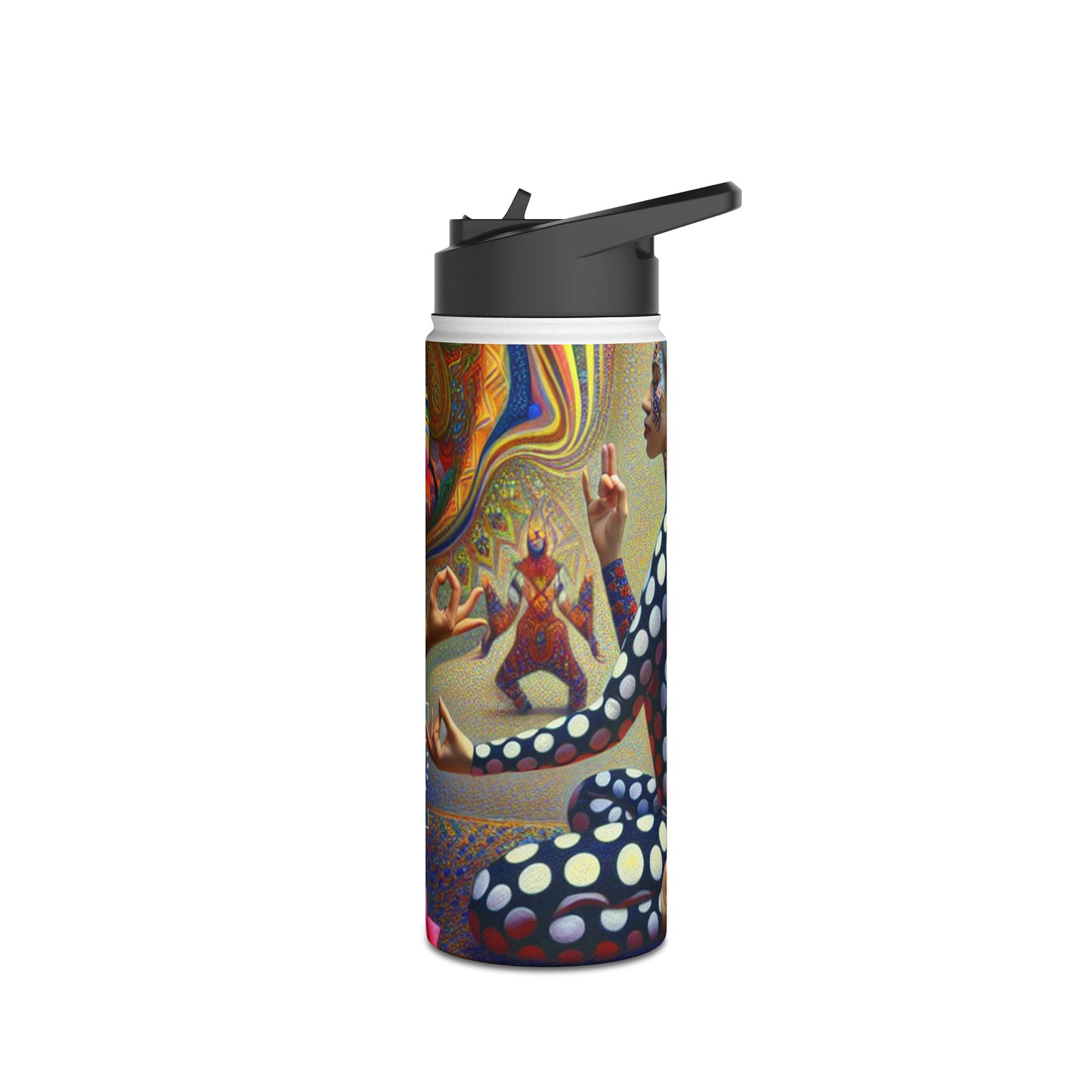 "Kahlo-Kusama Blossom Asanas: A Surreal Yoga Symphony" - Water Bottle