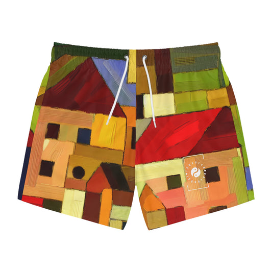 "Earthen Adobes in Hues of Hundertwasser" - Swim Trunks for Men