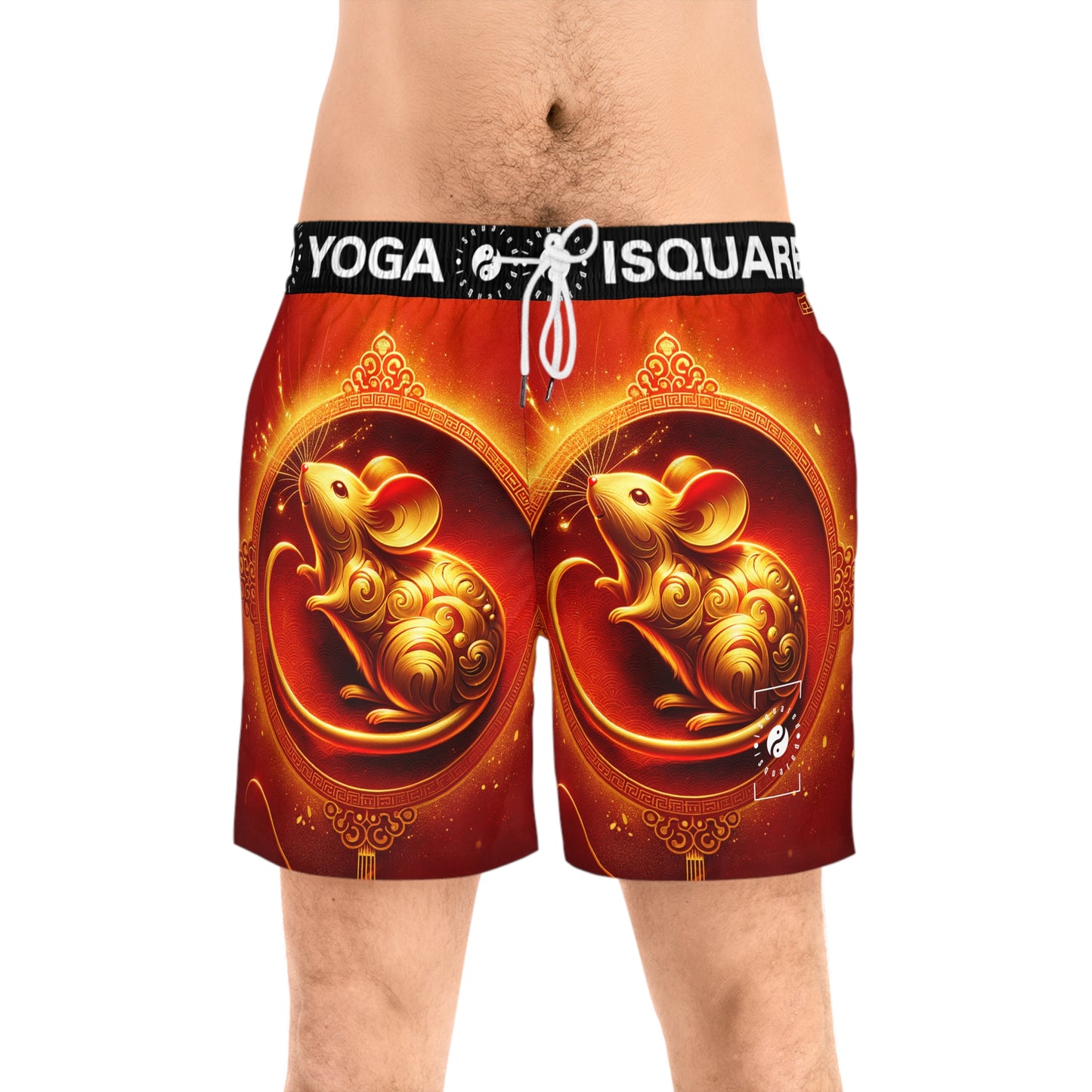 "Golden Emissary: A Lunar New Year's Tribute" - Swim Shorts (Mid-Length) for Men