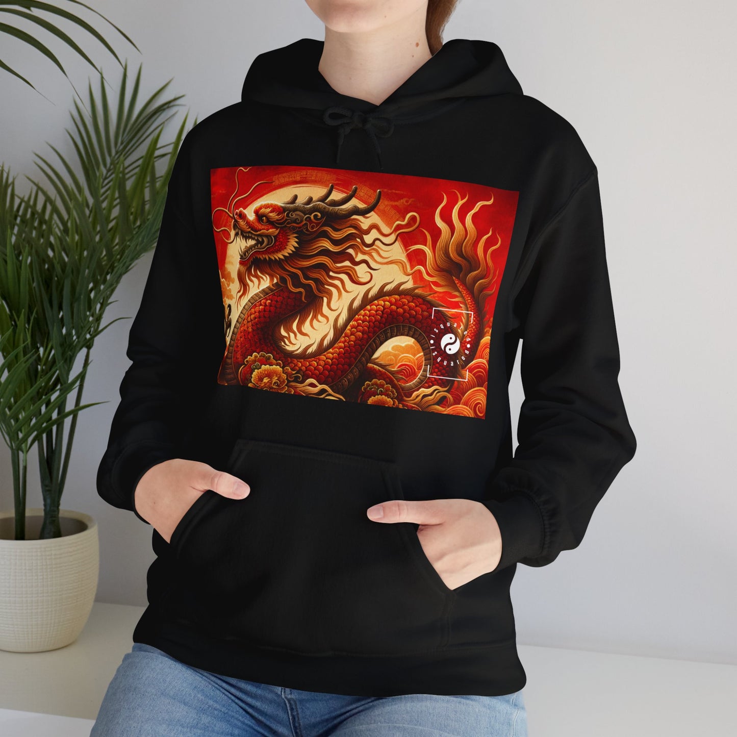 "Golden Dragon Dance in the Crimson Twilight" - Hoodie