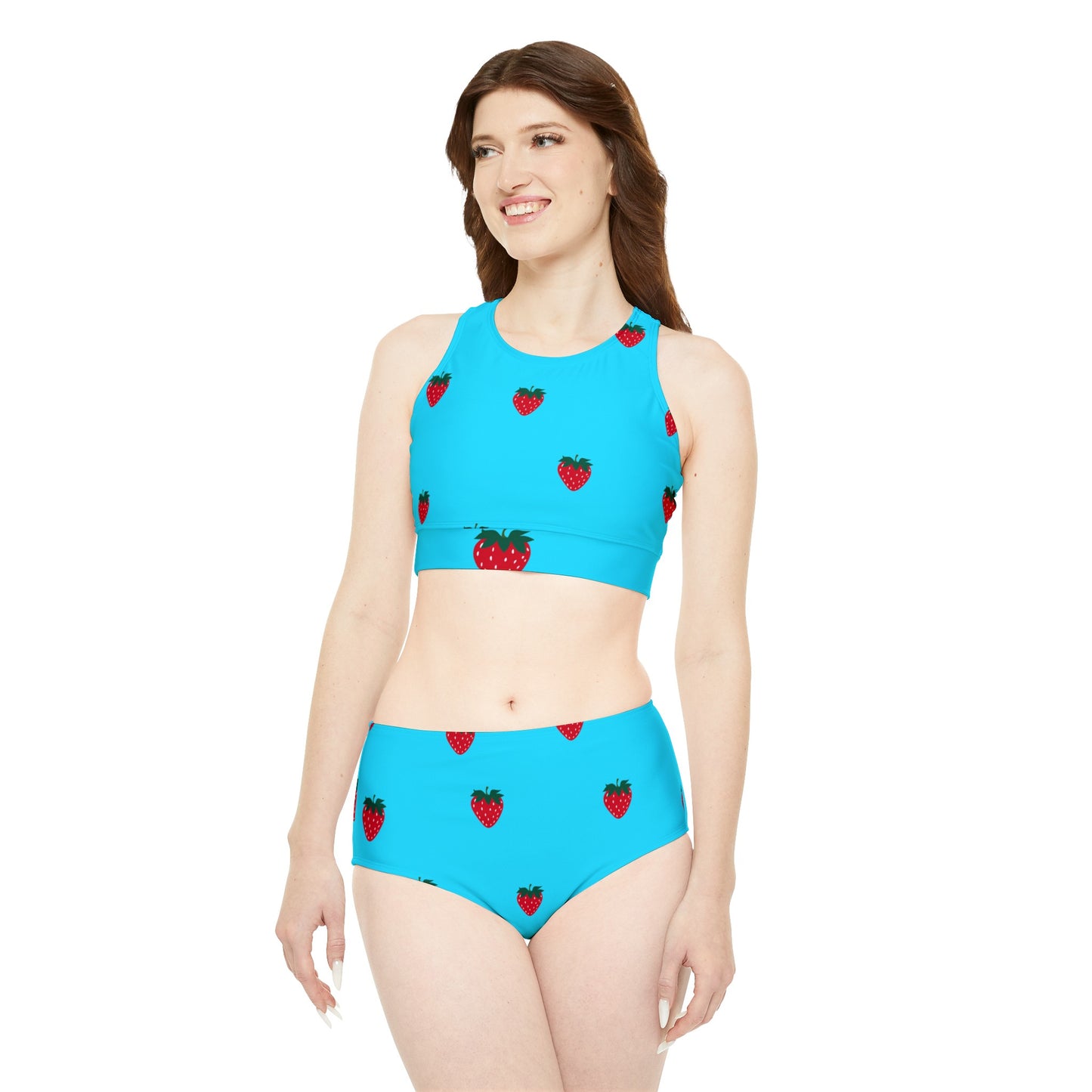 #22DEFF Light Blue + Strawberry - Hot Yoga Bikini Set