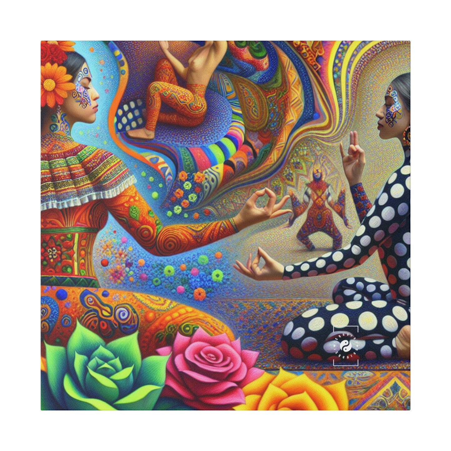 "Kahlo-Kusama Blossom Asanas: A Surreal Yoga Symphony" - Art Print Canvas