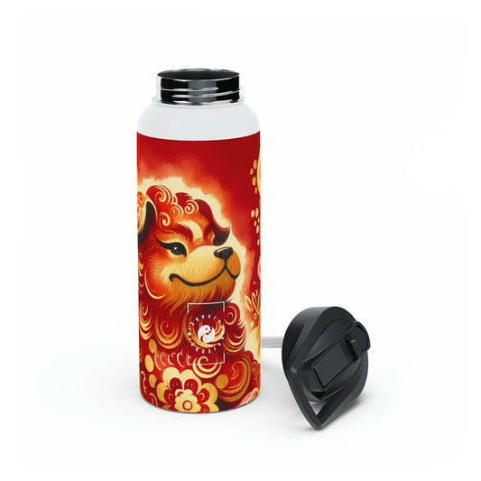 "Golden Canine Emissary on Crimson Tide: A Chinese New Year Odyssey" - Water Bottle