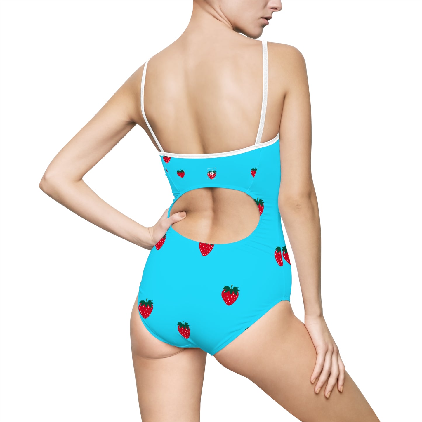 #22DEFF Light Blue + Strawberry - Openback Swimsuit