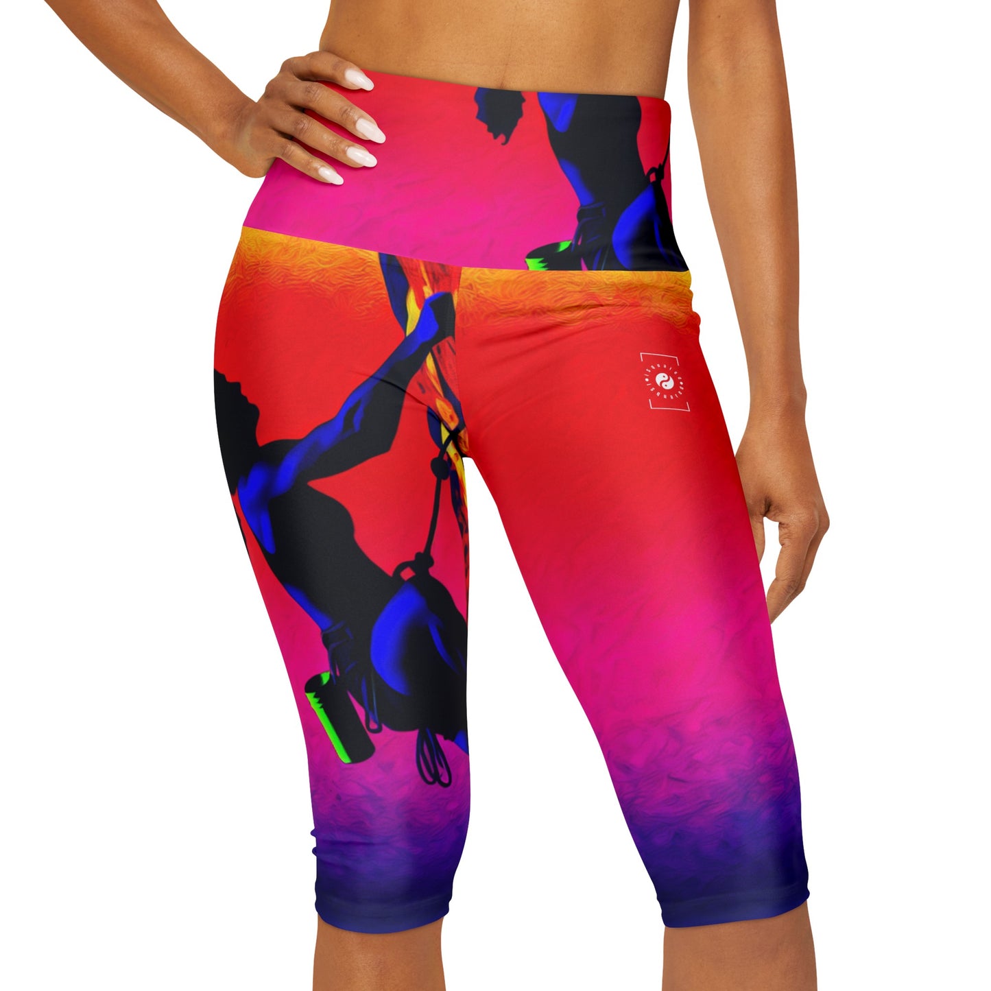 "Technicolour Ascent: The Digital Highline" - High Waisted Capri Leggings