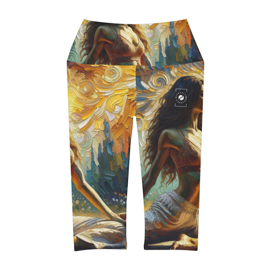 "Golden Warrior: A Tranquil Harmony" - High Waisted Capri Leggings