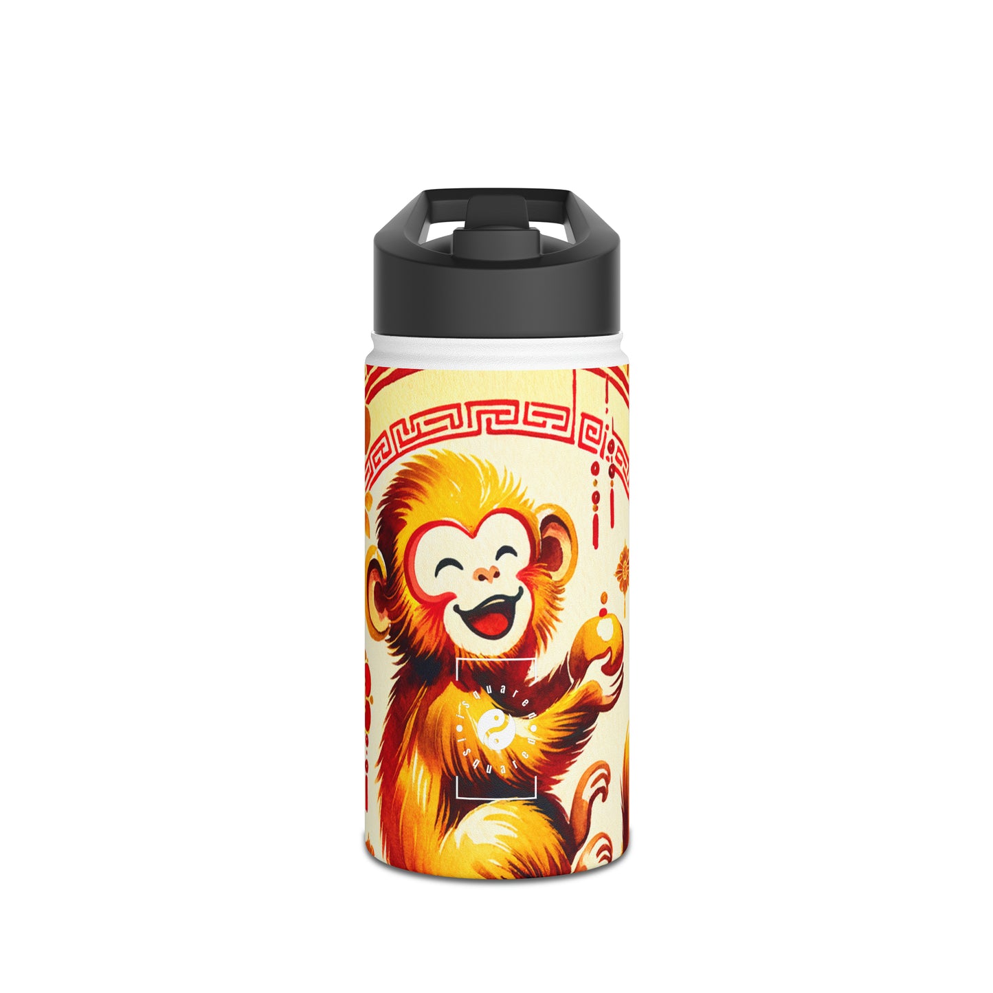 "Golden Simian Serenity in Scarlet Radiance" - Water Bottle