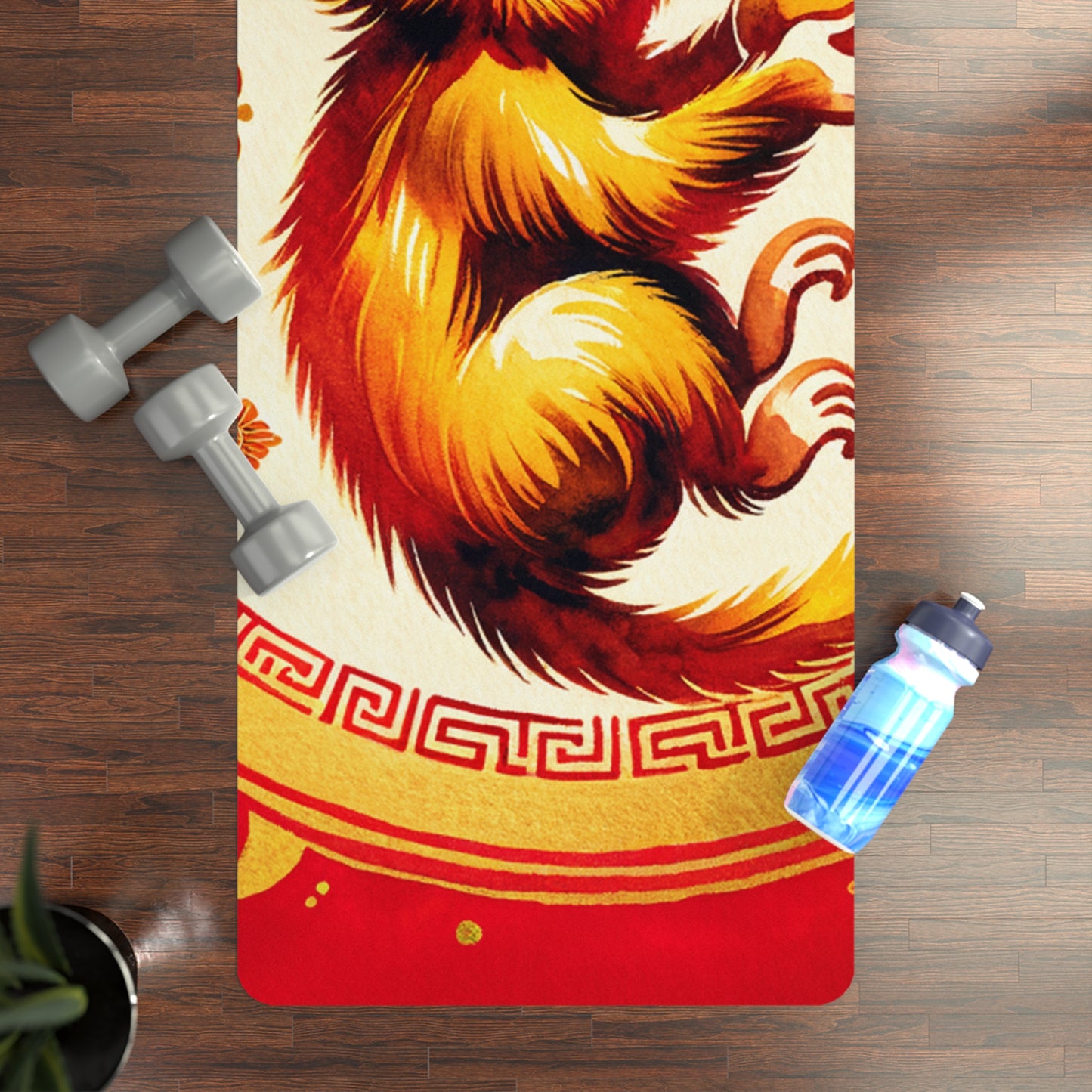 "Golden Simian Serenity in Scarlet Radiance" - Yoga Mat