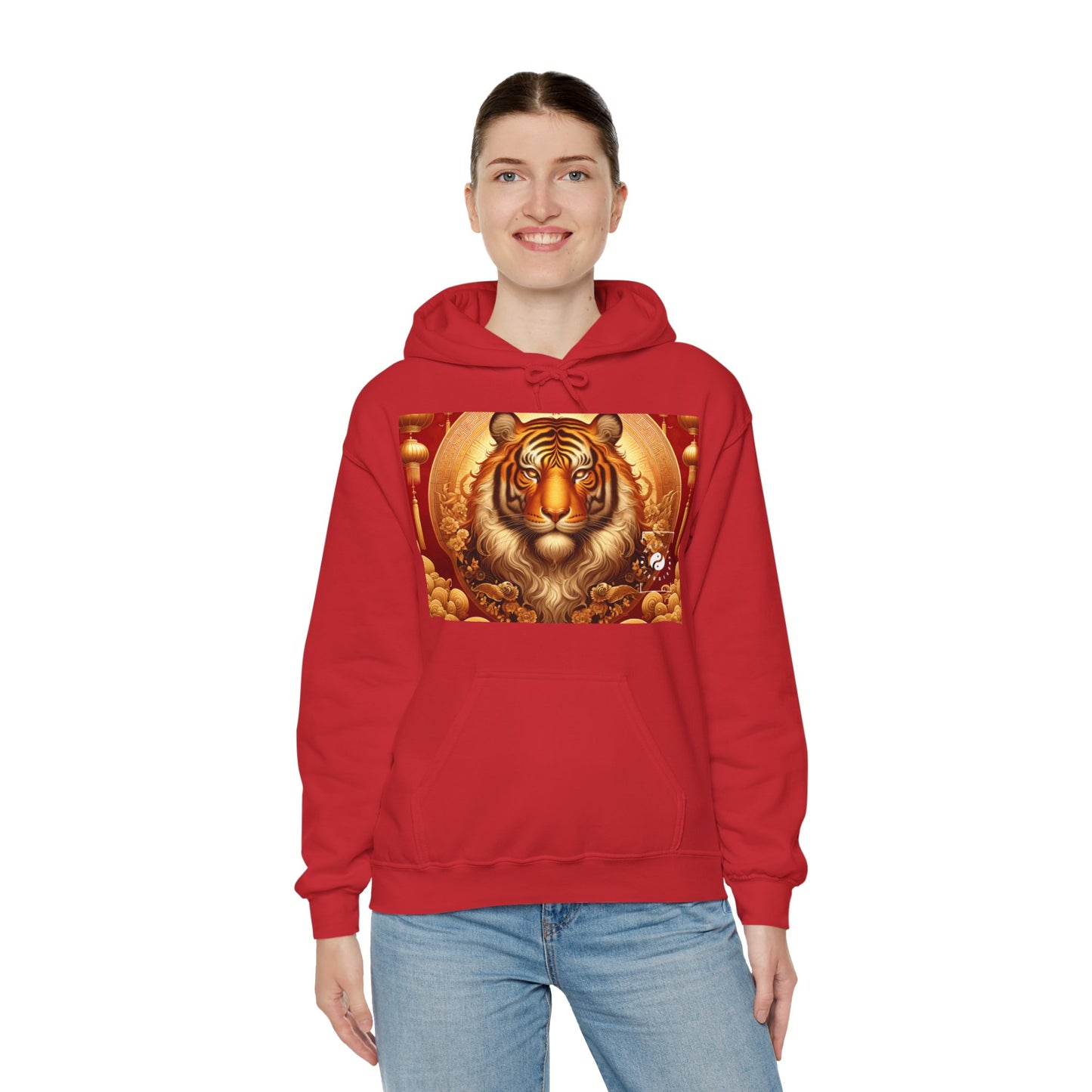 "Majesté dorée : Ascension du Tigre Lunaire" - Sweat à capuche 