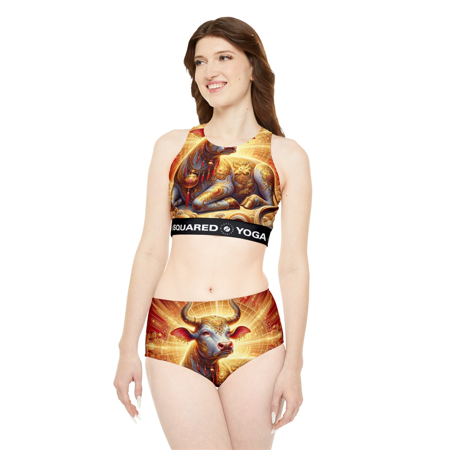 "Golden Euphoria: A Dance of the Divine Bovine" - Hot Yoga Bikini Set