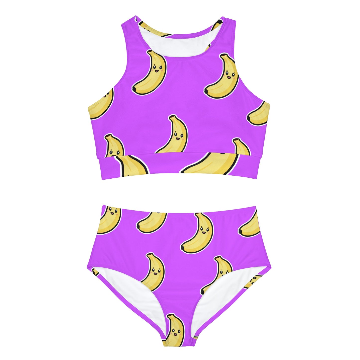 #D65BFF Violet + Banane - Ensemble bikini yoga chaud