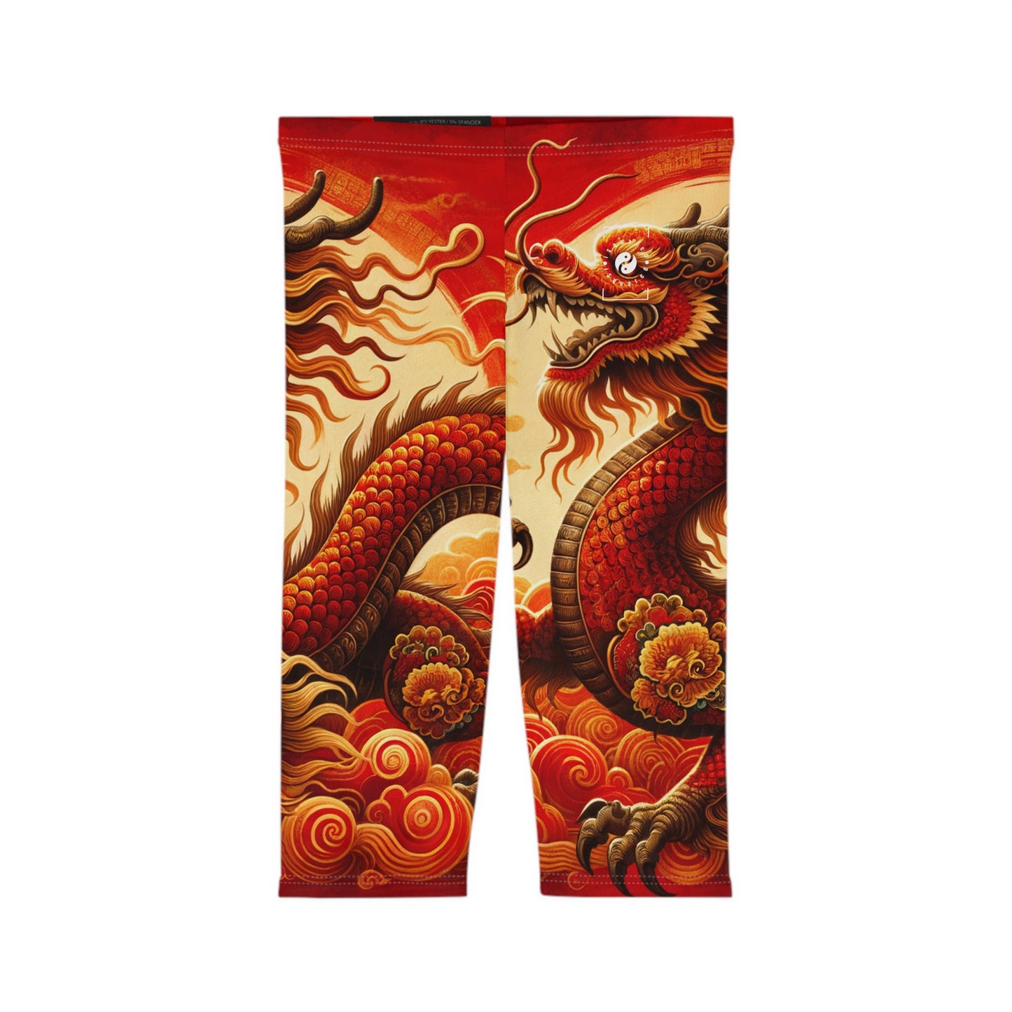 "Golden Dragon Dance in the Crimson Twilight" - Capri Shorts