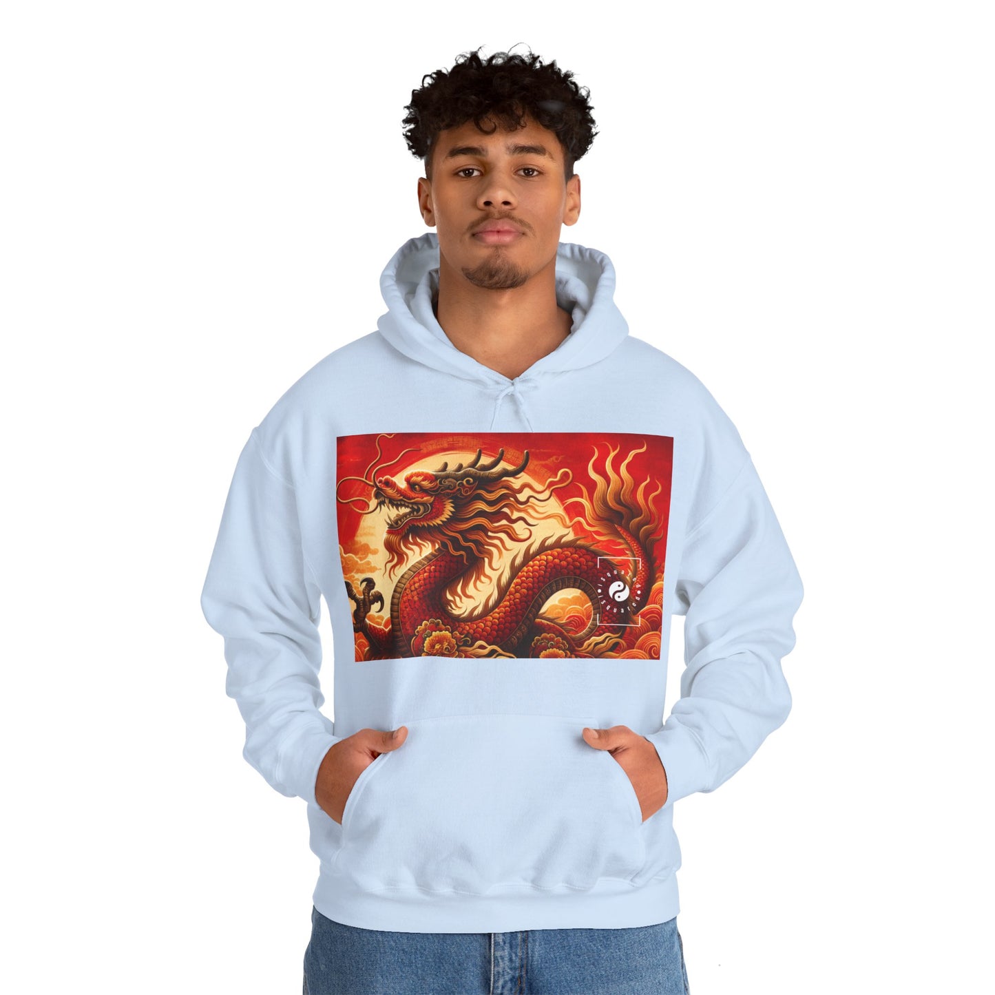 "Golden Dragon Dance in the Crimson Twilight" - Hoodie