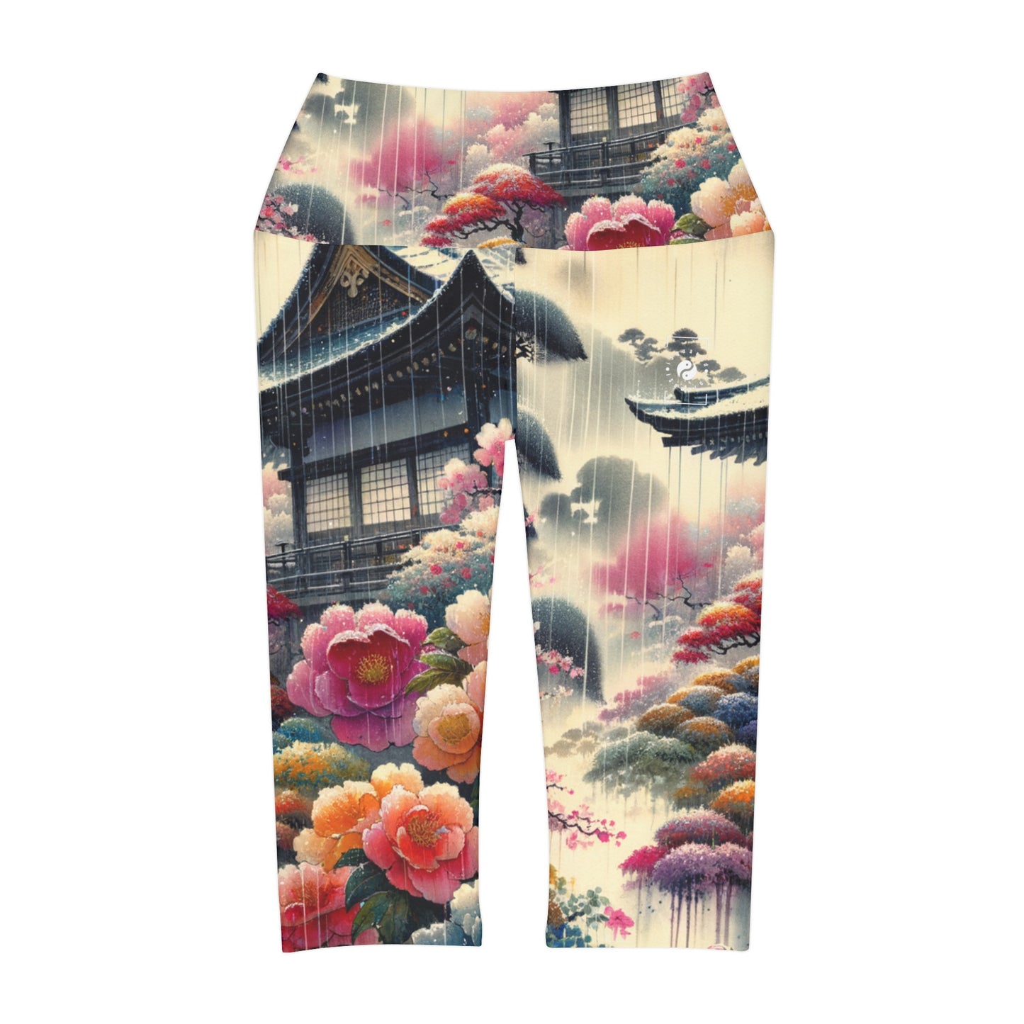 "Rain-drenched Sakura Spectrum" - High Waisted Capri Leggings