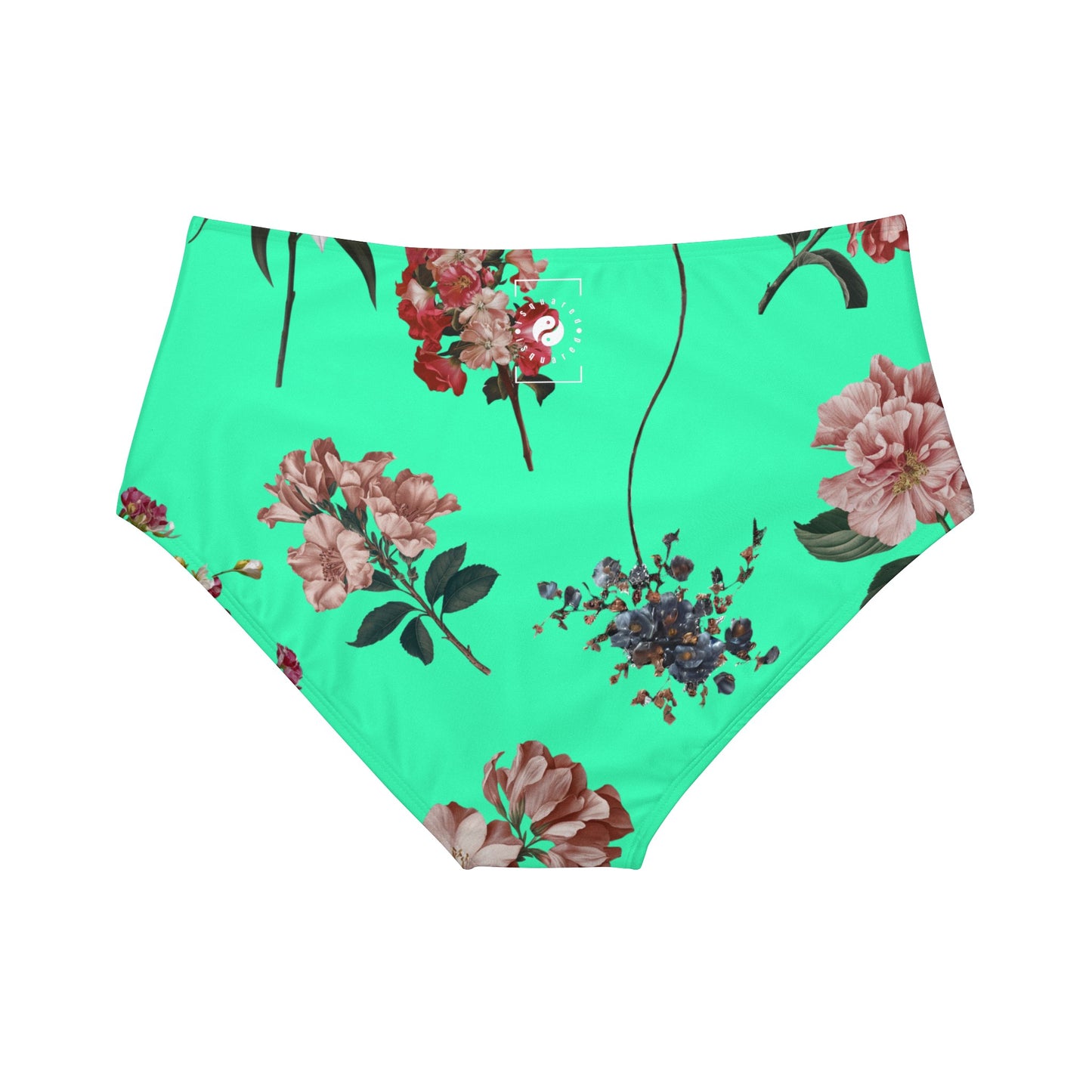 Botanicals on Turquoise - High Waisted Bikini Bottom