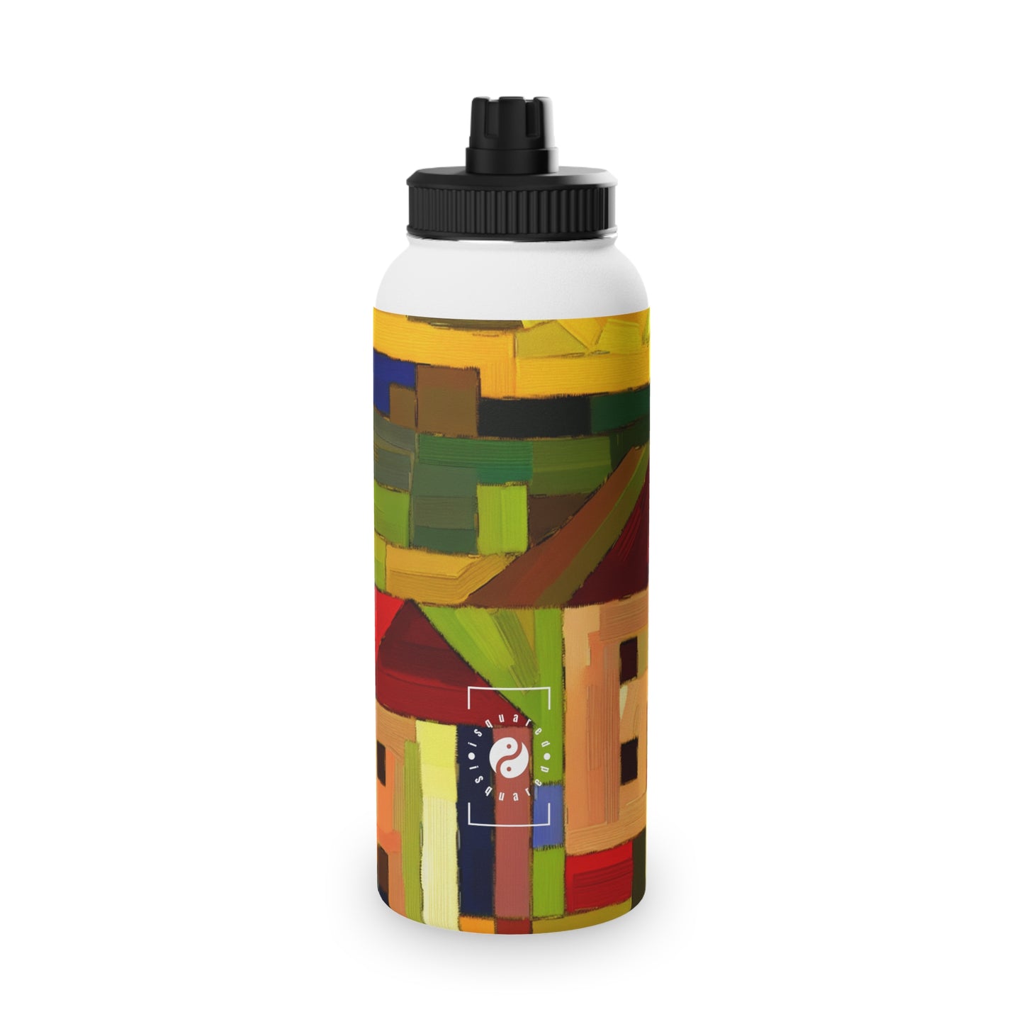 "Earthen Adobes in Hues of Hundertwasser" - Sports Water Bottle