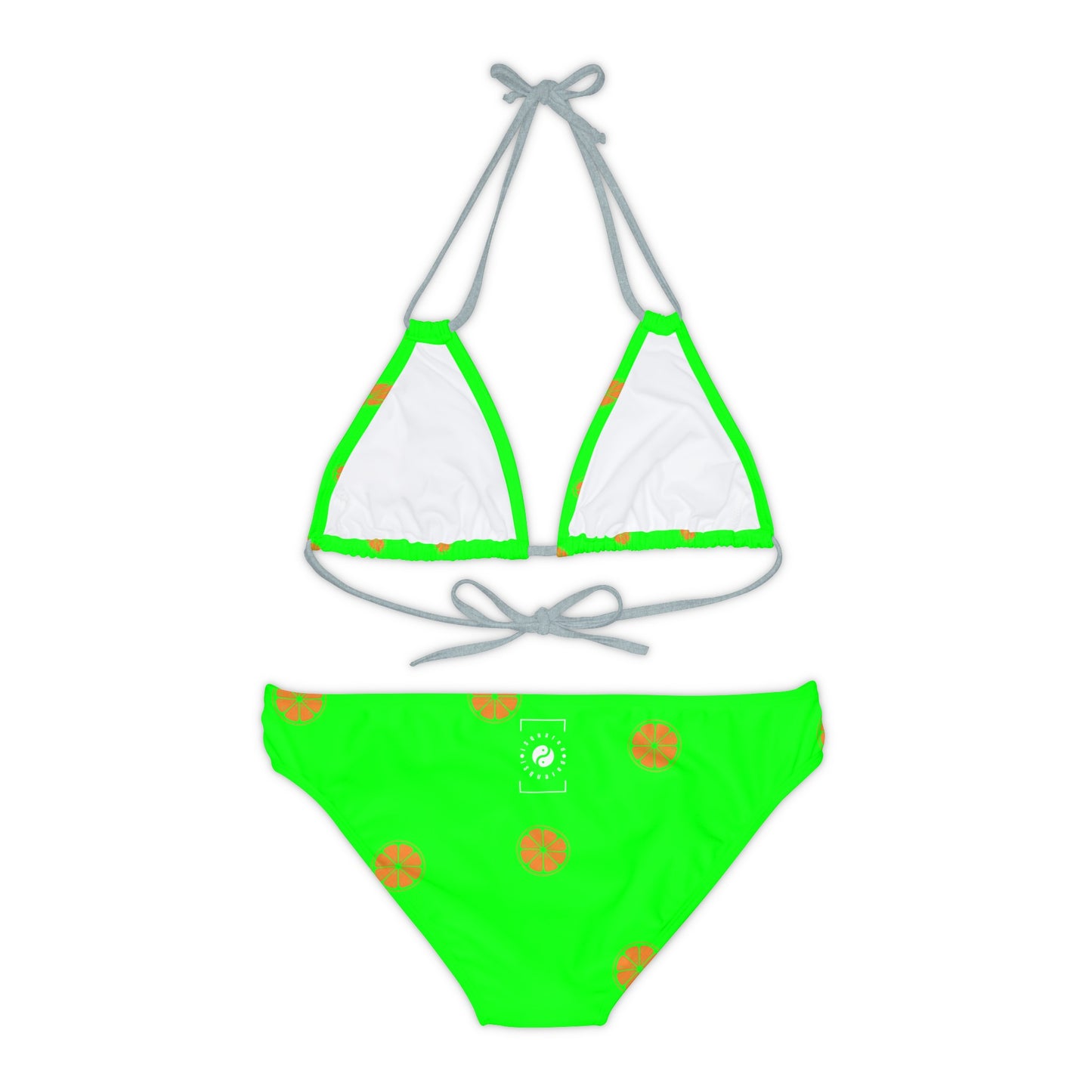#05FD00 Lime Green + Mandarin - Lace-up Bikini Set