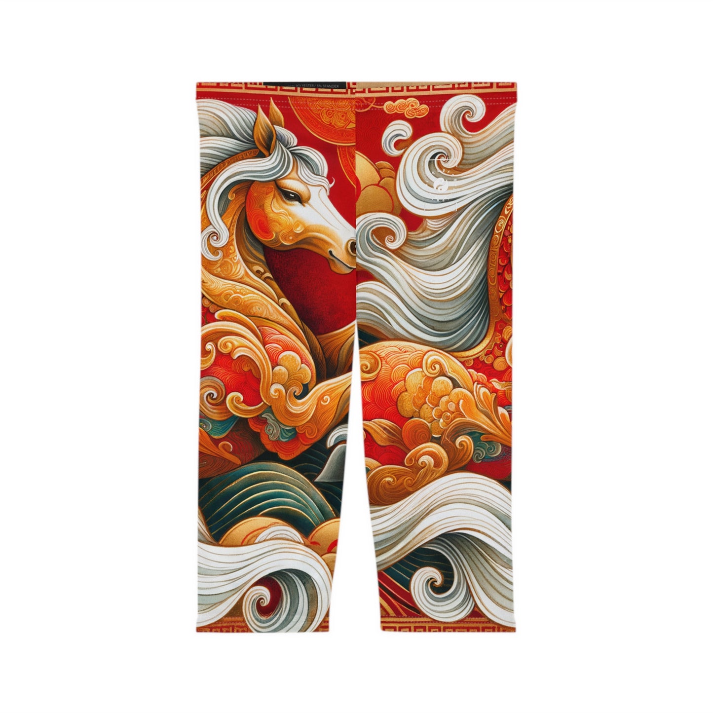 "Gold Gallop on Vermilion Vista: A Lunar New Year’s Ode" - Capri Shorts