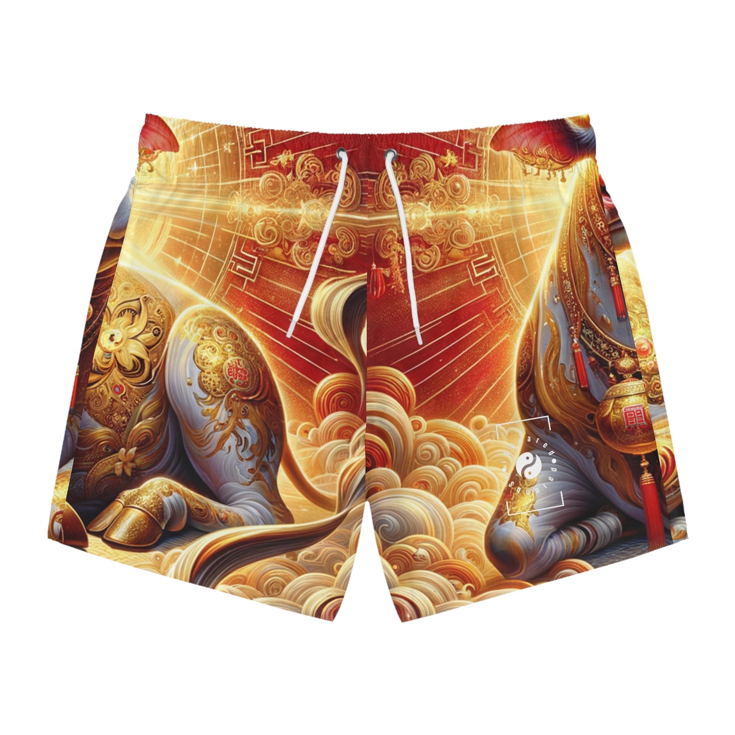 "Golden Euphoria: A Dance of the Divine Bovine" - Swim Trunks for Men